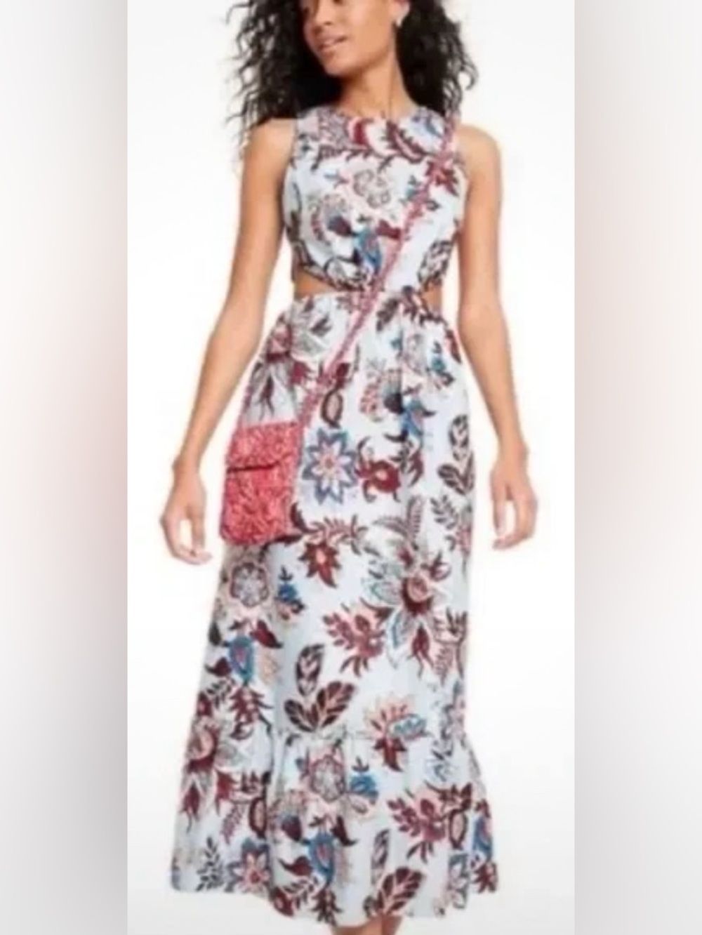 RHODE Light Blue Maxi Dress with Red & Blue Floral Print Size S